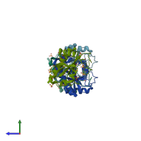 PDB entry 3nrd coloured by chain, side view.