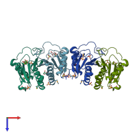 PDB entry 3nrd coloured by chain, top view.