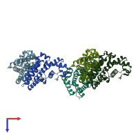 PDB entry 3nrg coloured by chain, top view.