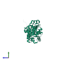 PDB entry 3nrk coloured by chain, side view.