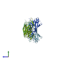 PDB entry 3nrp coloured by chain, side view.