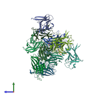 PDB entry 3nru coloured by chain, side view.