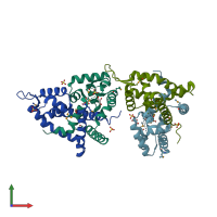 PDB entry 3nrv coloured by chain, front view.