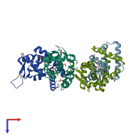 PDB entry 3nrv coloured by chain, top view.