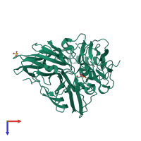 PDB entry 3nsc coloured by chain, top view.
