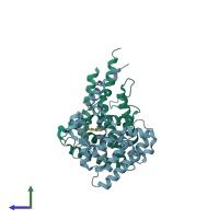 PDB entry 3nsq coloured by chain, side view.