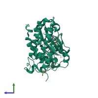 PDB entry 3nsz coloured by chain, side view.