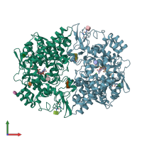 PDB entry 3nt1 coloured by chain, front view.