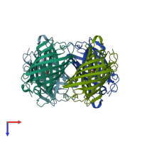 PDB entry 3nt3 coloured by chain, top view.