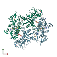 PDB entry 3nt6 coloured by chain, front view.