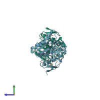 PDB entry 3nt7 coloured by chain, side view.