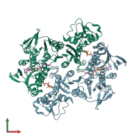 PDB entry 3ntd coloured by chain, front view.