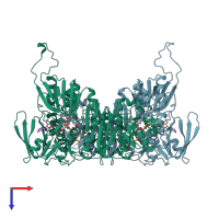 PDB entry 3ntd coloured by chain, top view.