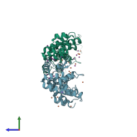 PDB entry 3nte coloured by chain, side view.