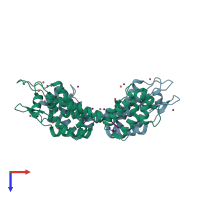 PDB entry 3nte coloured by chain, top view.