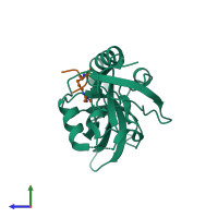 PDB entry 3nti coloured by chain, side view.