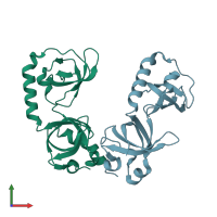PDB entry 3ntk coloured by chain, front view.