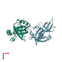PDB entry 3ntk coloured by chain, top view.