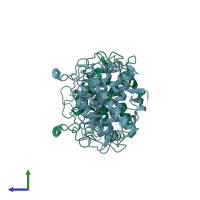 PDB entry 3ntm coloured by chain, side view.