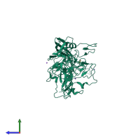 PDB entry 3ntt coloured by chain, side view.