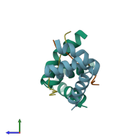 PDB entry 3ntw coloured by chain, side view.