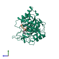 PDB entry 3nty coloured by chain, side view.