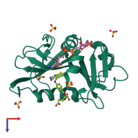 PDB entry 3ntz coloured by chain, top view.