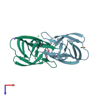 PDB entry 3nu6 coloured by chain, top view.