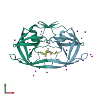 PDB entry 3nu9 coloured by chain, front view.