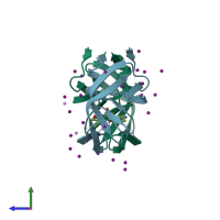 PDB entry 3nu9 coloured by chain, side view.