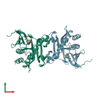 PDB entry 3nua coloured by chain, front view.
