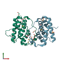 PDB entry 3nuf coloured by chain, front view.