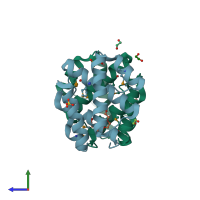PDB entry 3nuf coloured by chain, side view.
