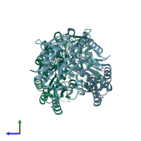PDB entry 3nui coloured by chain, side view.
