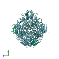 PDB entry 3nuk coloured by chain, side view.