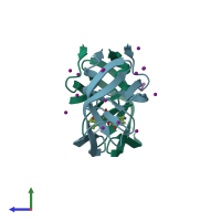 PDB entry 3nuo coloured by chain, side view.