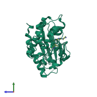 PDB entry 3nux coloured by chain, side view.