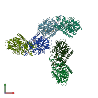 PDB entry 3nuz coloured by chain, front view.