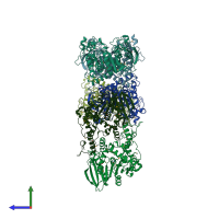 PDB entry 3nuz coloured by chain, side view.