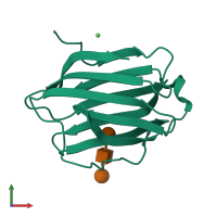 PDB entry 3nv3 coloured by chain, front view.