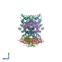 PDB entry 3nvk coloured by chain, side view.