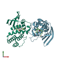 PDB entry 3nvr coloured by chain, front view.