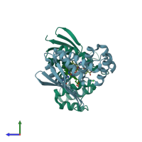 PDB entry 3nvr coloured by chain, side view.