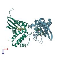 PDB entry 3nvu coloured by chain, top view.