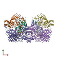PDB entry 3nvv coloured by chain, front view.