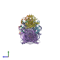 PDB entry 3nvv coloured by chain, side view.
