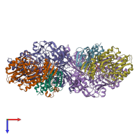 PDB entry 3nvw coloured by chain, top view.