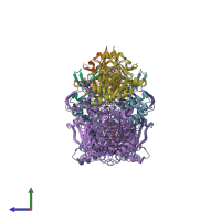 PDB entry 3nvz coloured by chain, side view.