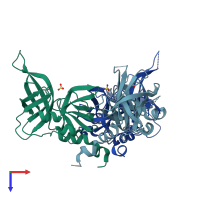 PDB entry 3nwu coloured by chain, top view.