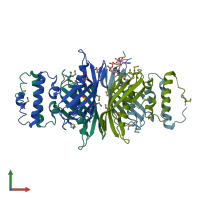PDB entry 3nwz coloured by chain, front view.